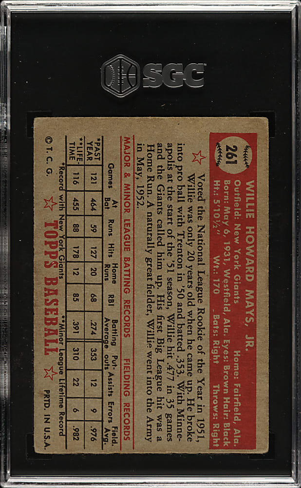 1952 Topps #261 Willie Mays SGC VG 3