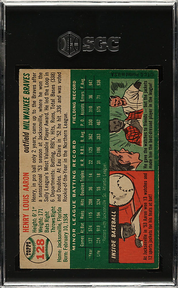 1954 Topps #128 Hank Aaron Rookie SGC EX 5
