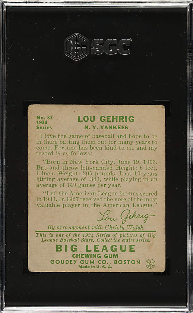 1934 R320 Goudey #37 Lou Gehrig SGC VG 3