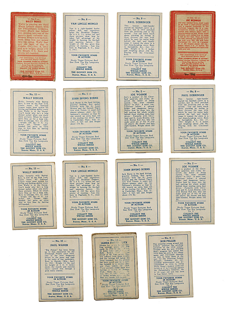 1937 R342 Goudey "Thum-Movies" Near-Complete Set (12/13) Plus Seven Duplicates