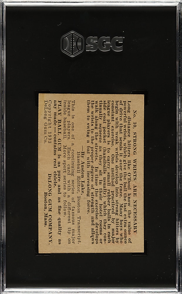 1933 R333 DeLong Gum #10 Lefty O'Doul SGC NM 7