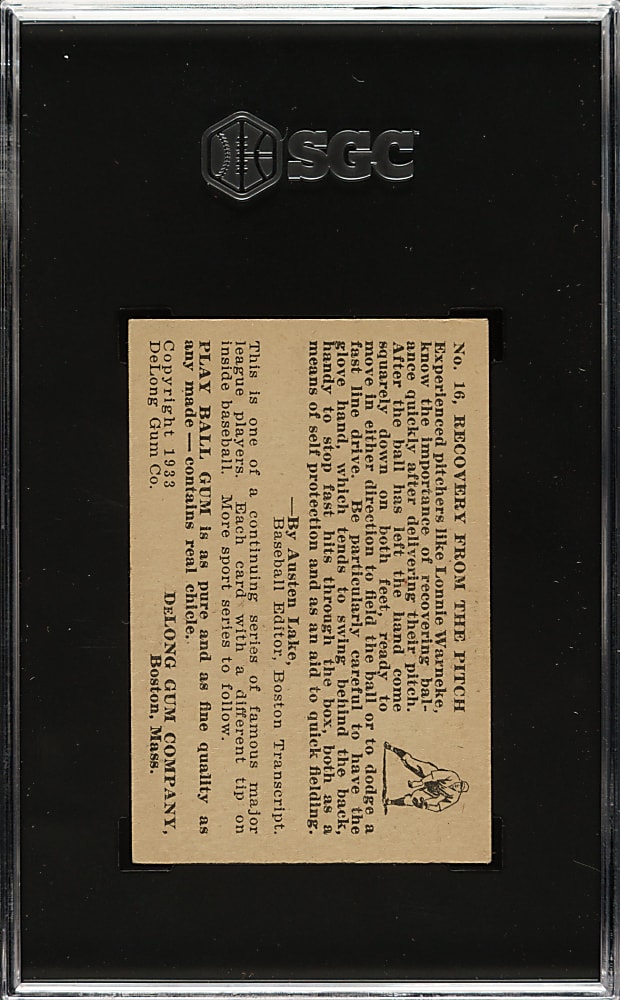 1933 R333 DeLong Gum #16 Lon Warneke SGC NM 7