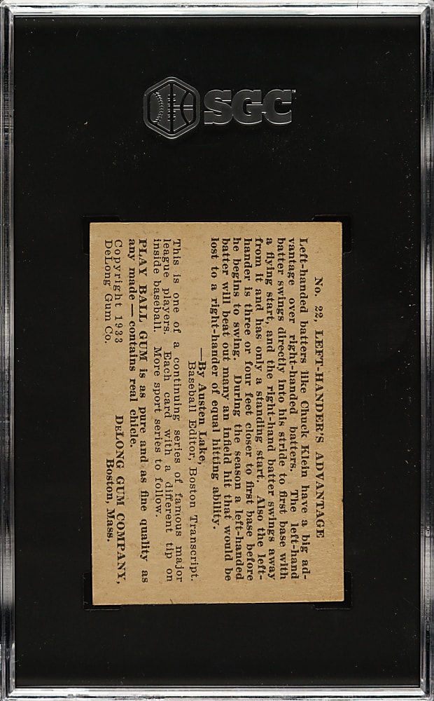 1933 R333 DeLong Gum #22 Chuck Klein SGC EX/NM 6