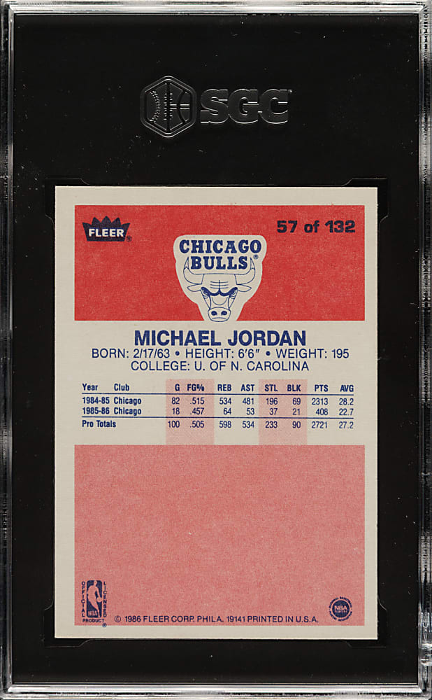 1986-1987 Fleer Basketball #57 Michael Jordan Rookie SGC NM+ 7.5