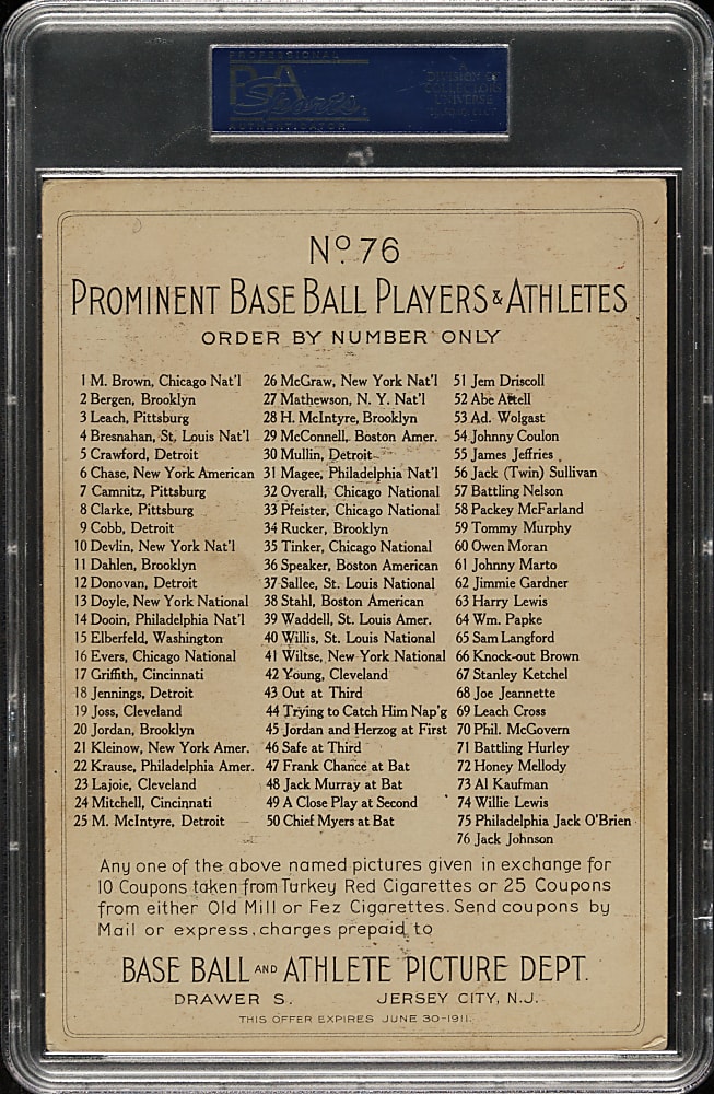 1911 T9 Turkey Red Boxing #76 Jack Johnson PSA VG 3 (MK)