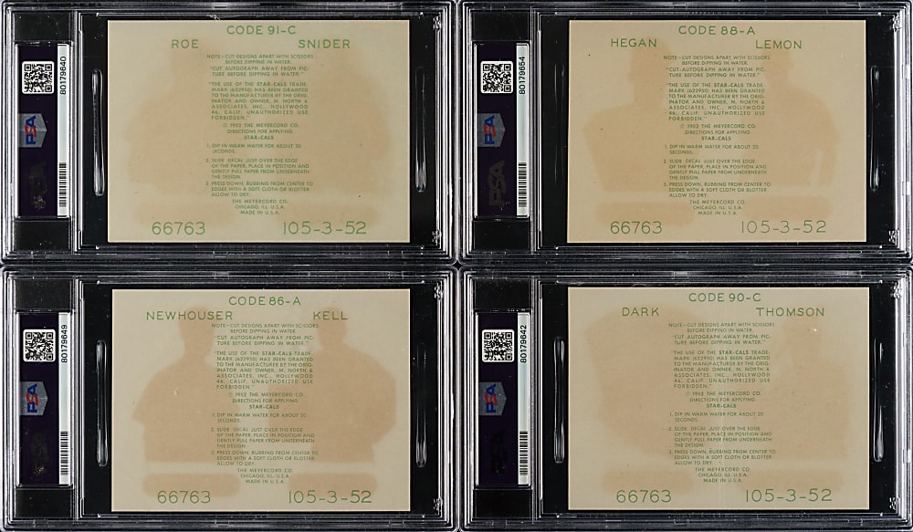 1952 Star-Cal Decals Type 2 PSA-Graded Collection (10) Including Snider, Kell, and Lemon