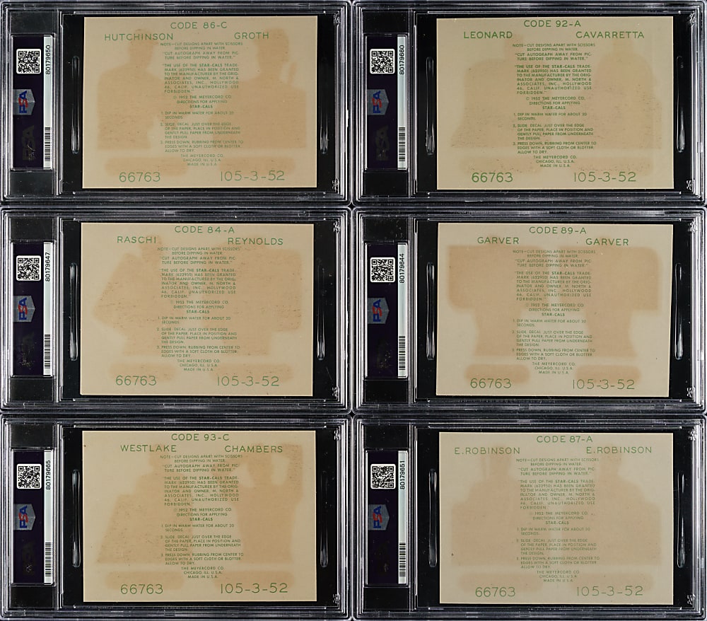 1952 Star-Cal Decals Type 2 PSA-Graded Collection (10) Including Snider, Kell, and Lemon