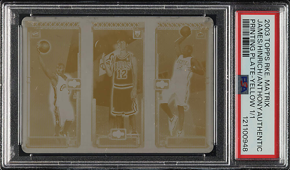 2003-2004 Topps Rookie Matrix Basketball LeBron James/Kirk Hinrich/Carmelo Anthony Printing Plate Yellow #1/1