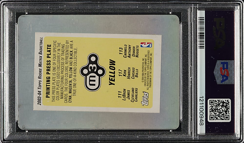 2003-2004 Topps Rookie Matrix Basketball LeBron James/Kirk Hinrich/Carmelo Anthony Printing Plate Yellow #1/1