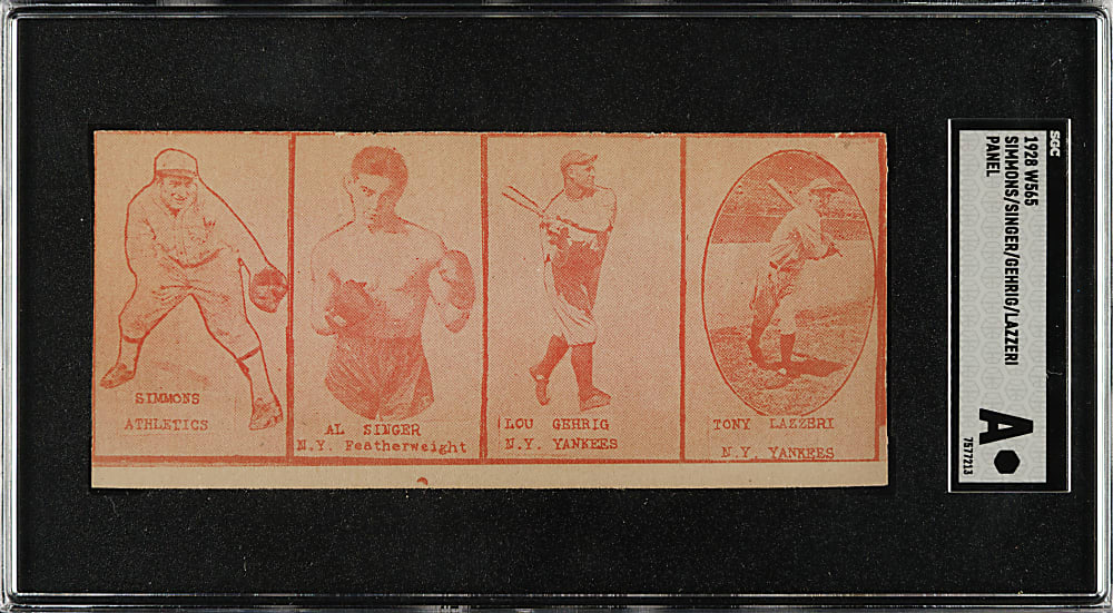 1928 W565 Uncut Strip Card Panel with Gehrig, Lazzeri, and Simmons