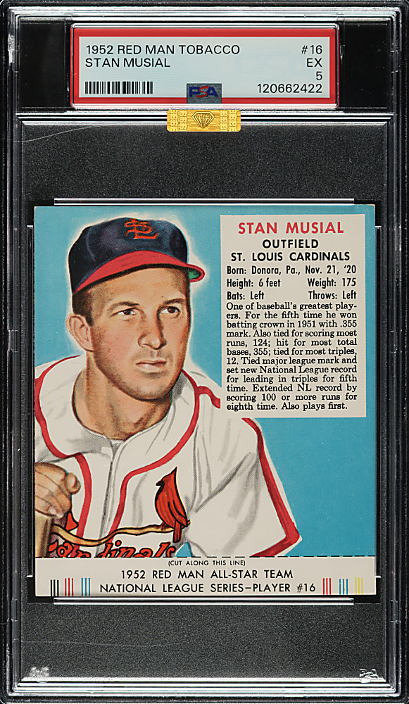 1952 Red Man Tobacco #NL-16 Stan Musial PSA EX 5 (MBA Gold Diamond)