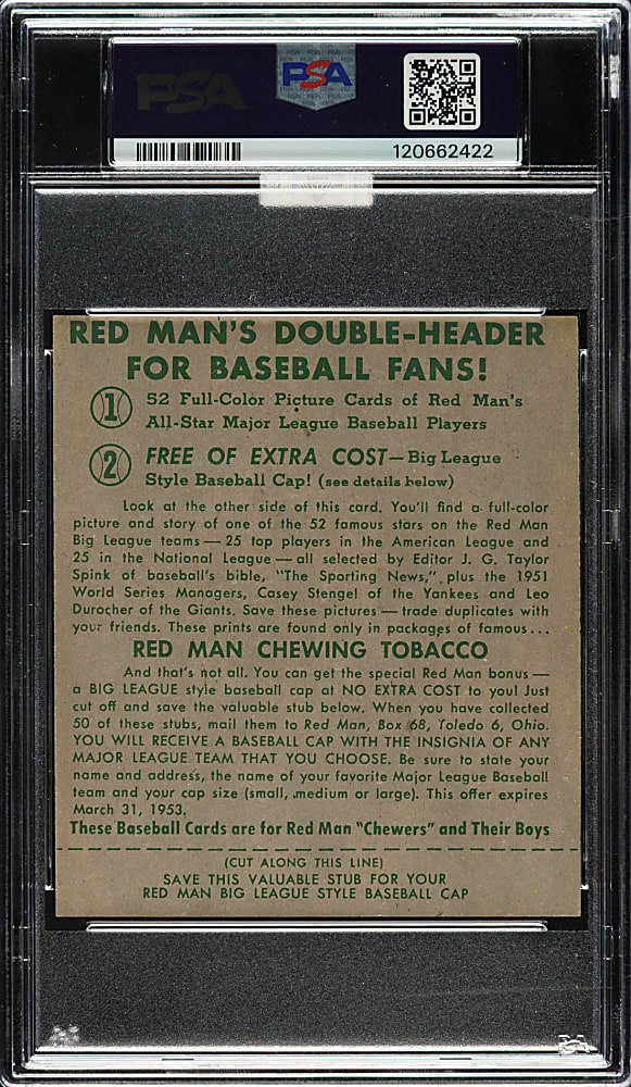 1952 Red Man Tobacco #NL-16 Stan Musial PSA EX 5 (MBA Gold Diamond)