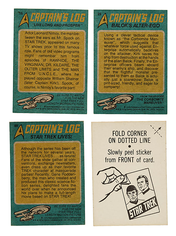 High-Grade 1976 Topps "Star Trek" Complete Set (88) Plus Complete Sticker Set (22)