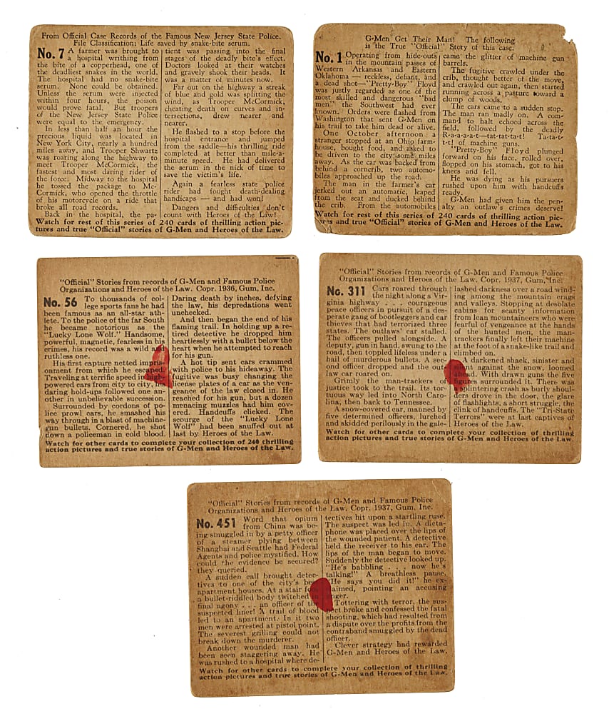 1936 R60 Gum, Inc. "G-Men & Heroes of the Law" Partial Set (129/168)