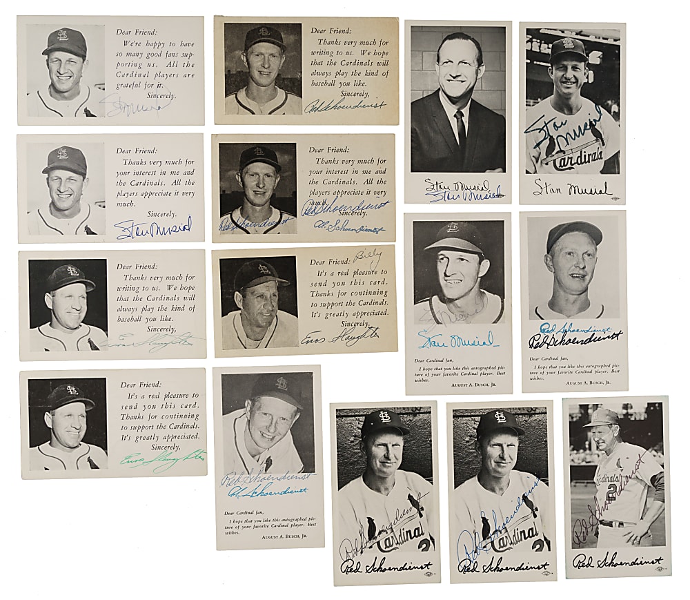 Signed 1950s to 1960s St. Louis Cardinals Team-Issued Postcards/Photocards Collection (32) Including Musial, Minoso, Carlton, and Brock