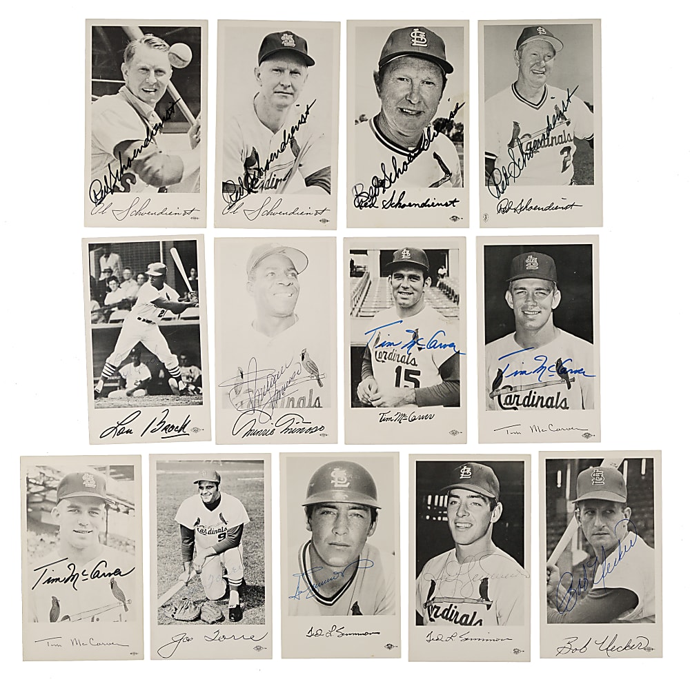 Signed 1950s to 1960s St. Louis Cardinals Team-Issued Postcards/Photocards Collection (32) Including Musial, Minoso, Carlton, and Brock