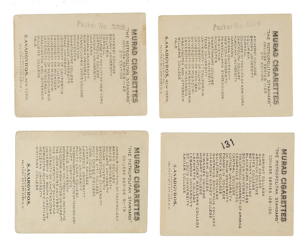 1909-1910 T51 Murad "College Series" Near-Complete Set (120/150) Plus 30 Duplicates and Nine Variations