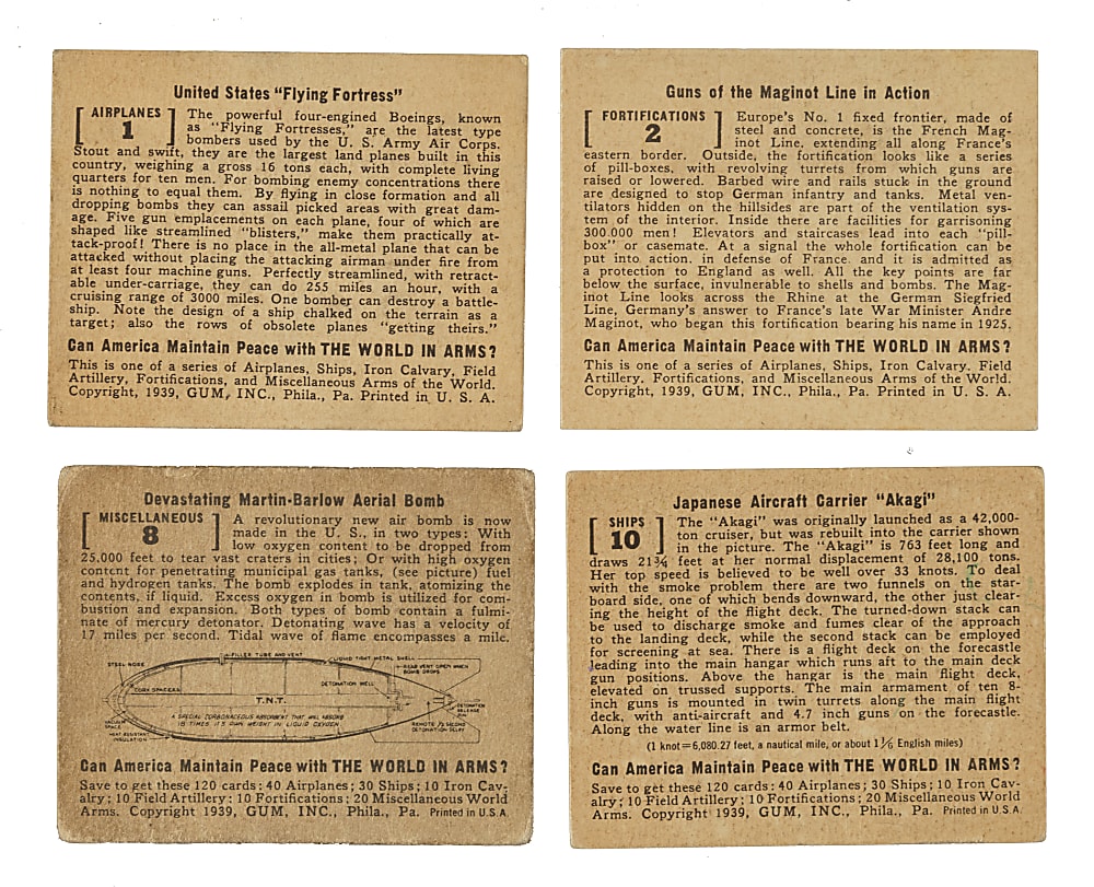 1939 R173 Gum Inc. "The World in Arms" Complete Set Pair (2 Sets, 96 Cards)