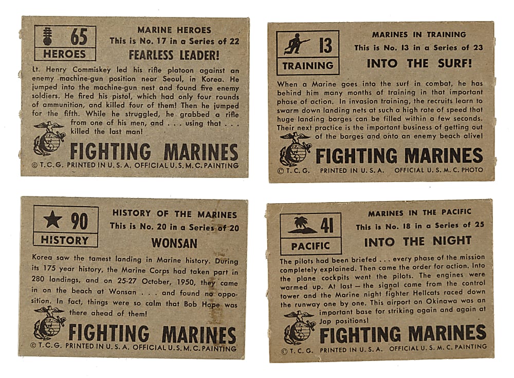 1953 Topps "Fighting Marines" Complete and Near-Complete Set Pair (2 Sets, 187 Cards) Plus 102 Duplicates