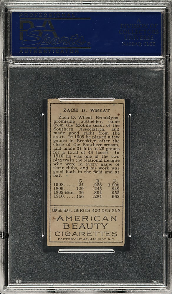 1911 T205 Gold Border Zack Wheat PSA VG-EX 4 - American Beauty Back