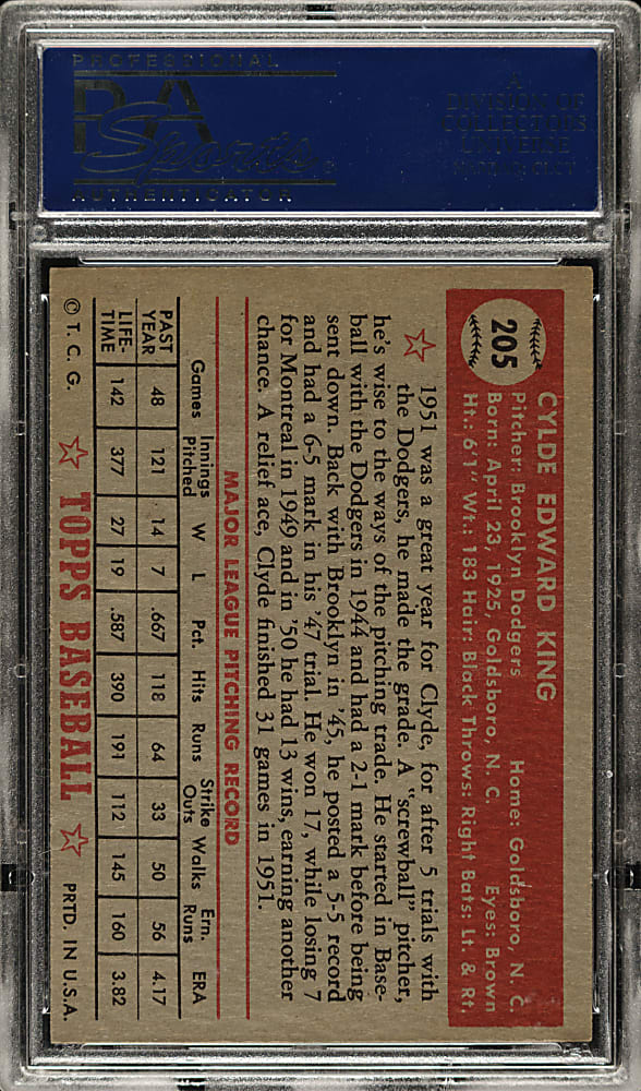 1952 Topps #205 Clyde King PSA NM-MT+ 8.5