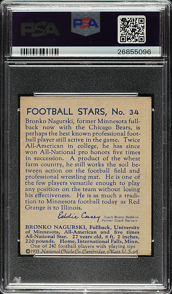 1935 R331 National Chicle Football #34 Bronko Nagurski Rookie PSA VG-EX 4