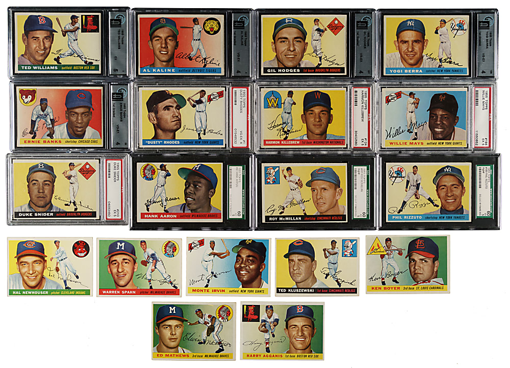 1955 Topps Complete Set (206) Including 15 PSA-, SGC-, and GAI-Graded Cards