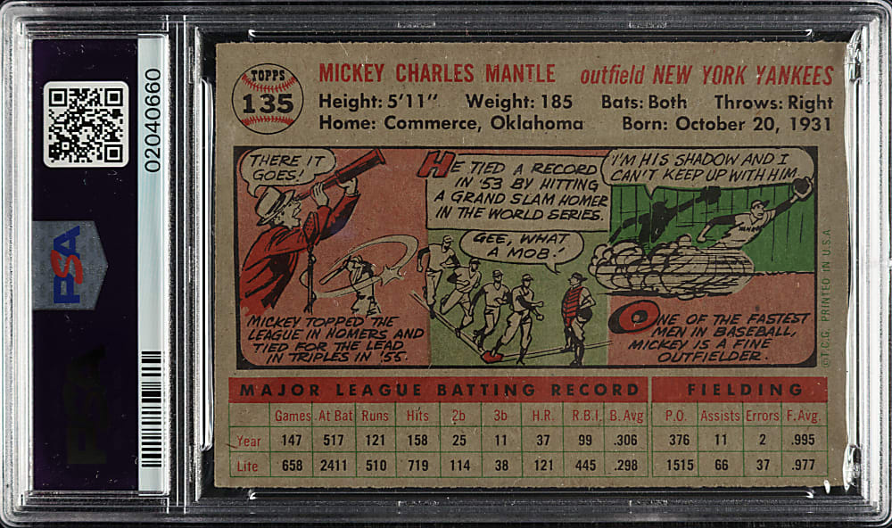 1956 Topps #135 Mickey Mantle Gray Back PSA NM 7