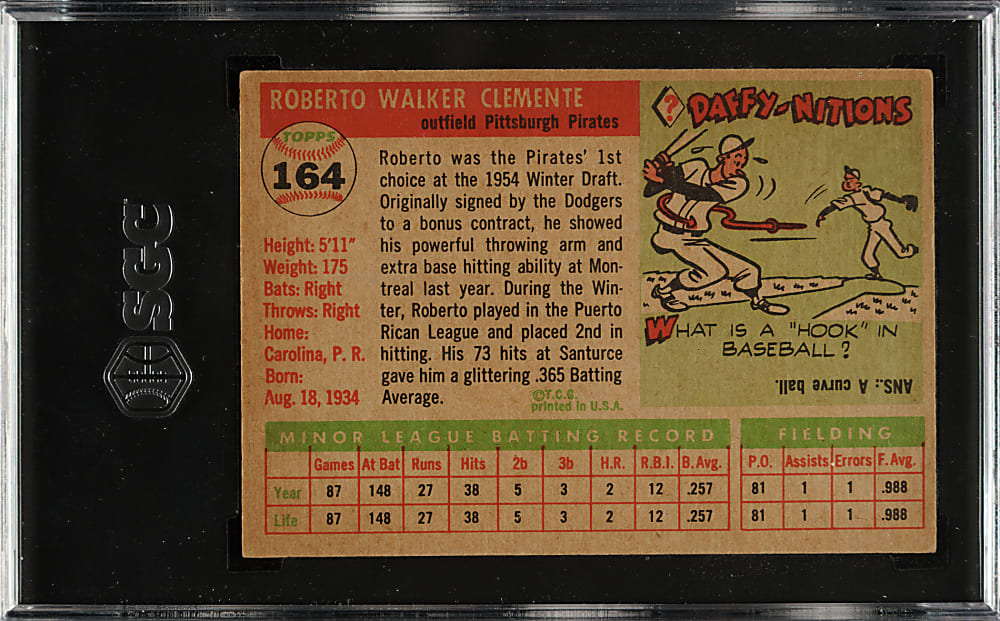 1955 Topps #164 Roberto Clemente Rookie SGC VG/EX+ 4.5