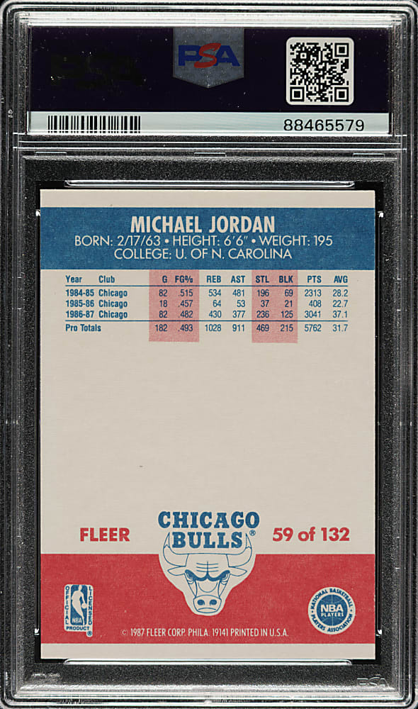 1987-1988 Fleer Basketball #59 Michael Jordan PSA MINT 9