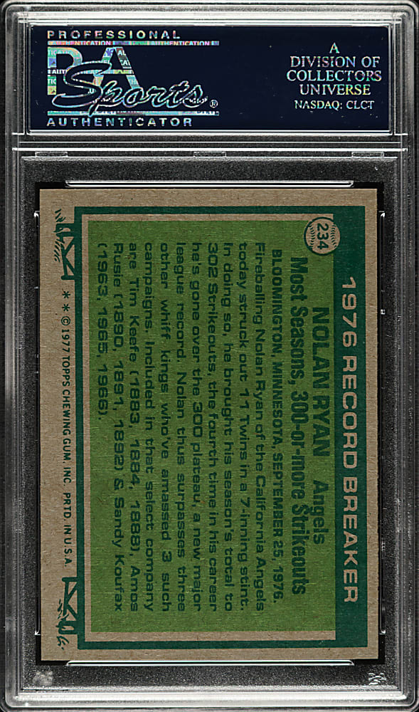 1977 Topps #234 Nolan Ryan Record Breaker PSA GEM MINT 10