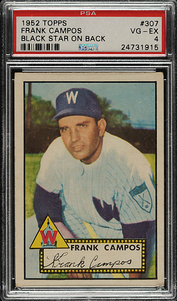 1952 Topps #307 Frank Campos - Rare "Black Star On Back" Variation PSA VG-EX 4