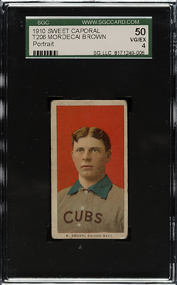 1909-1911 T206 White Border Mordecai Brown Portrait SGC VG/EX 50