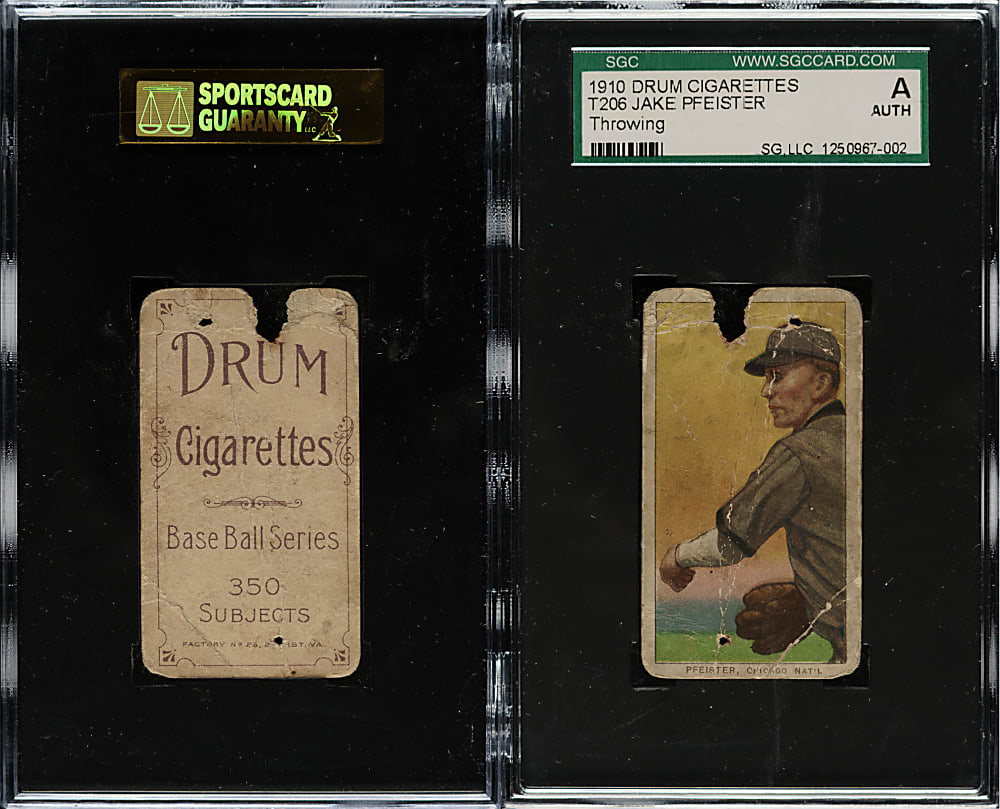 1909-1911 T206 White Border Jake Pfeister Throwing - Rare Drum Back - The ONLY SGC-Graded Example!