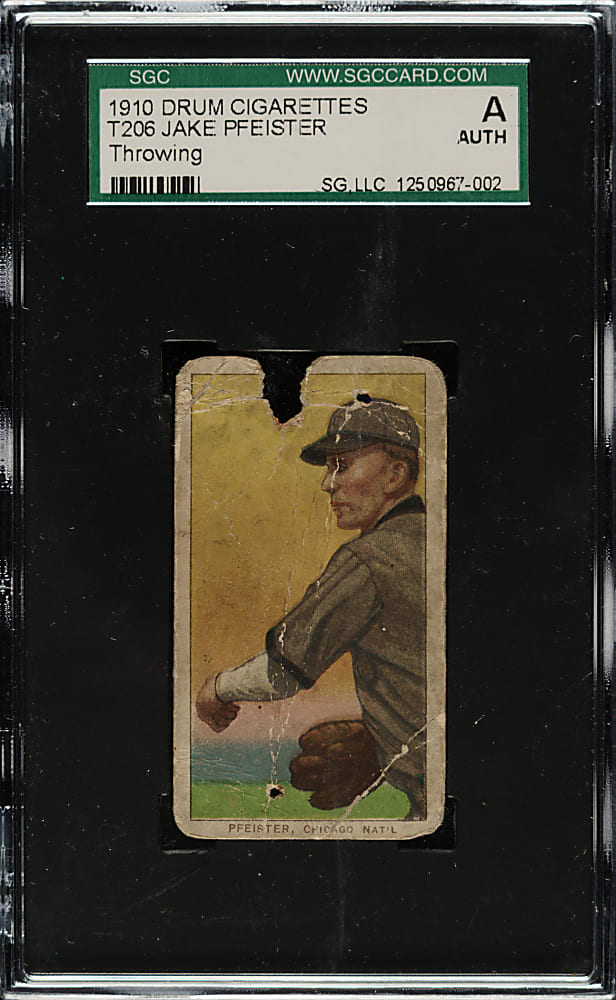 1909-1911 T206 White Border Jake Pfeister Throwing - Rare Drum Back - The ONLY SGC-Graded Example!