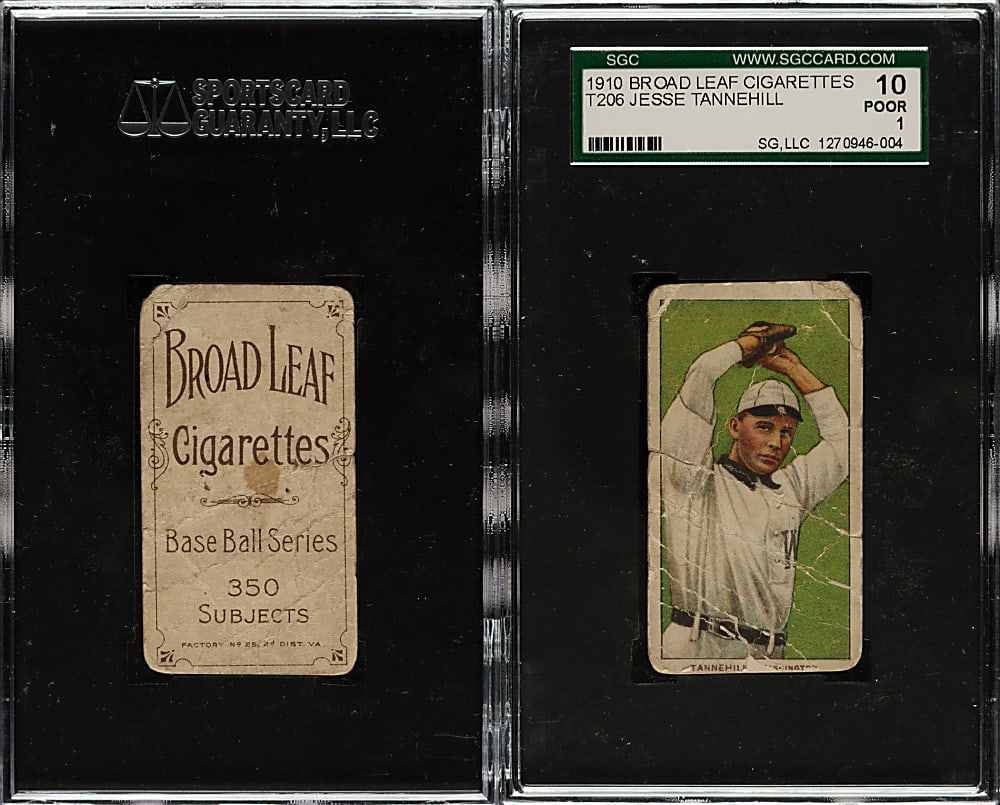 1909-1911 T206 White Border Jesse Tannehill SGC POOR 10 - Broad Leaf 350 Back