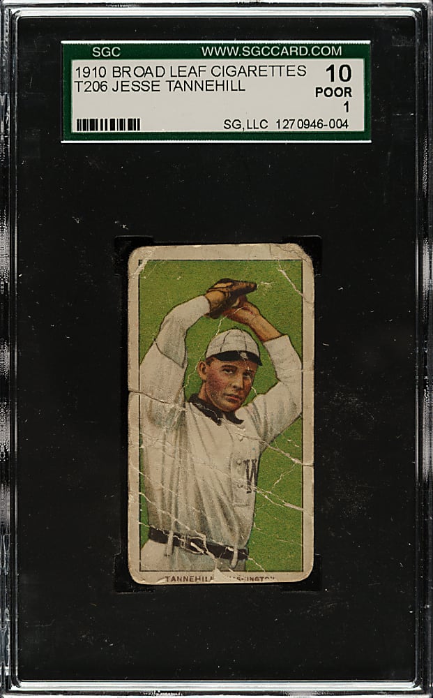 1909-1911 T206 White Border Jesse Tannehill SGC POOR 10 - Broad Leaf 350 Back