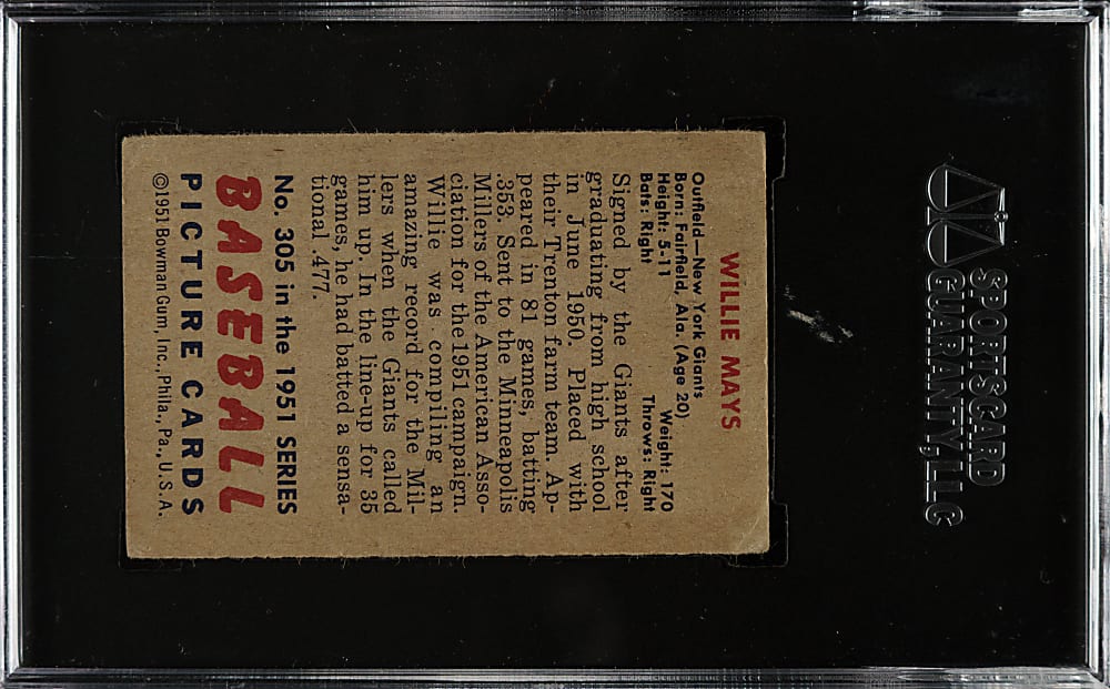 1951 Bowman #305 Willie Mays Rookie SGC VG/EX 50