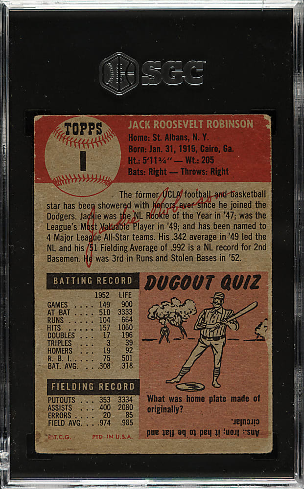 1953 Topps #1 Jackie Robinson SGC GOOD 2