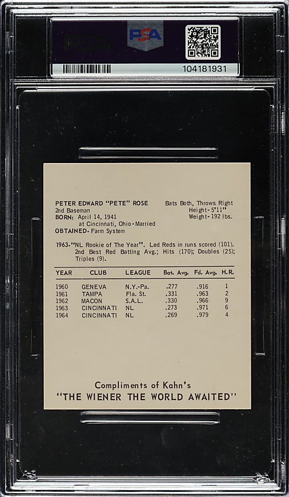 1965 Kahn's Wieners Pete Rose PSA EX 5