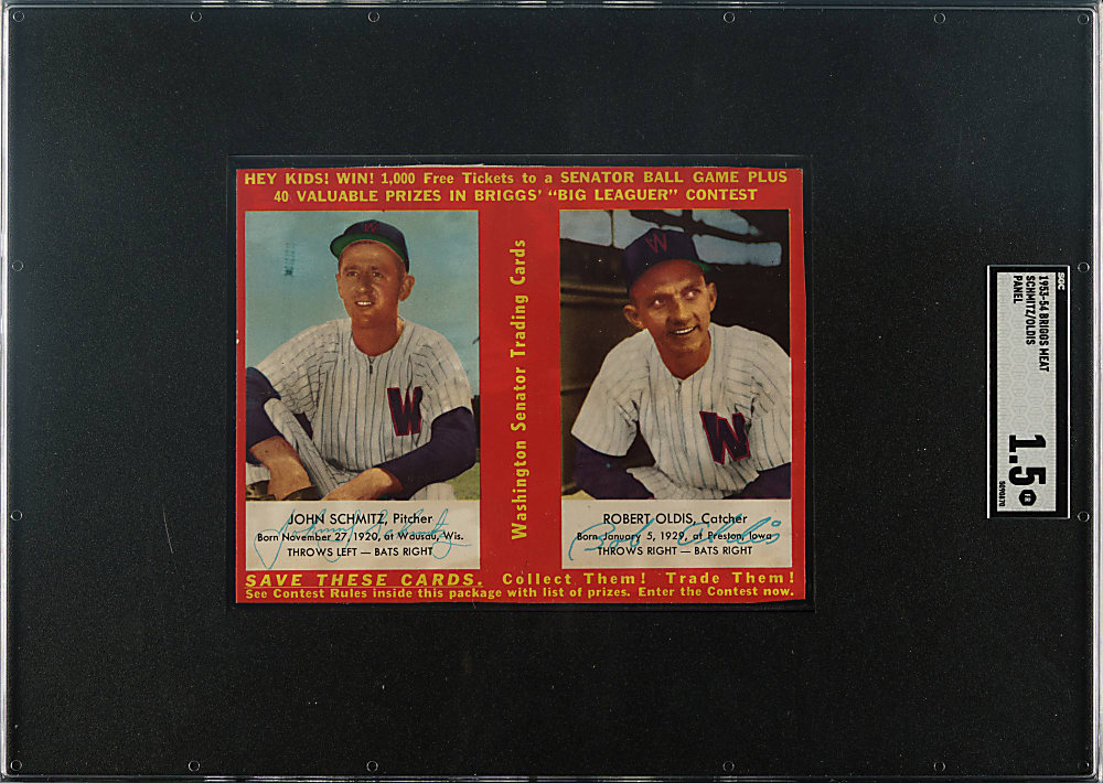 1953-1954 Briggs Meats John Schmitz/Robert Oldis Uncut Panel SGC FAIR 1.5