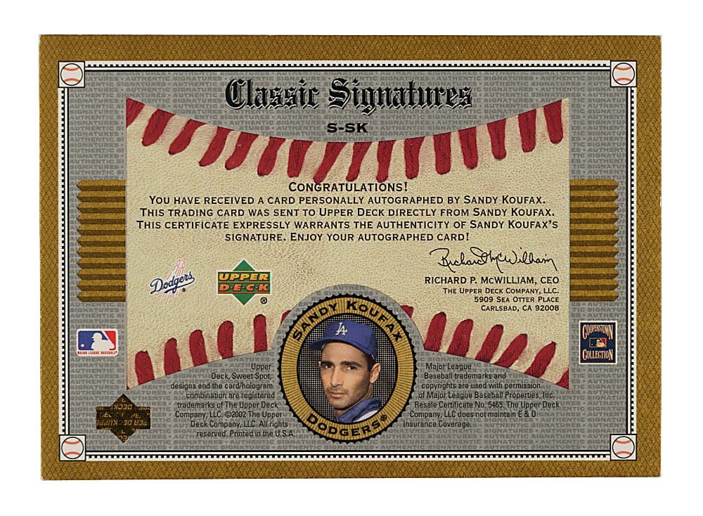 2002 Upper Deck Sweet Spot Classic Signatures #S-SK Sandy Koufax
