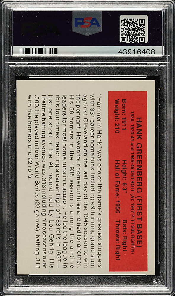 Signed 1987 Baseball's All-Time Greats Hank Greenberg - PSA/DNA - 1 of 1!