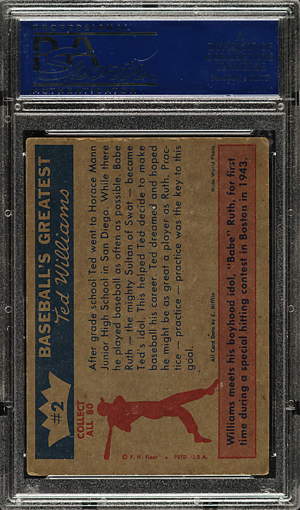 Signed 1959 Fleer Ted Williams #2 "Ted's Idol-Babe Ruth" - PSA/DNA