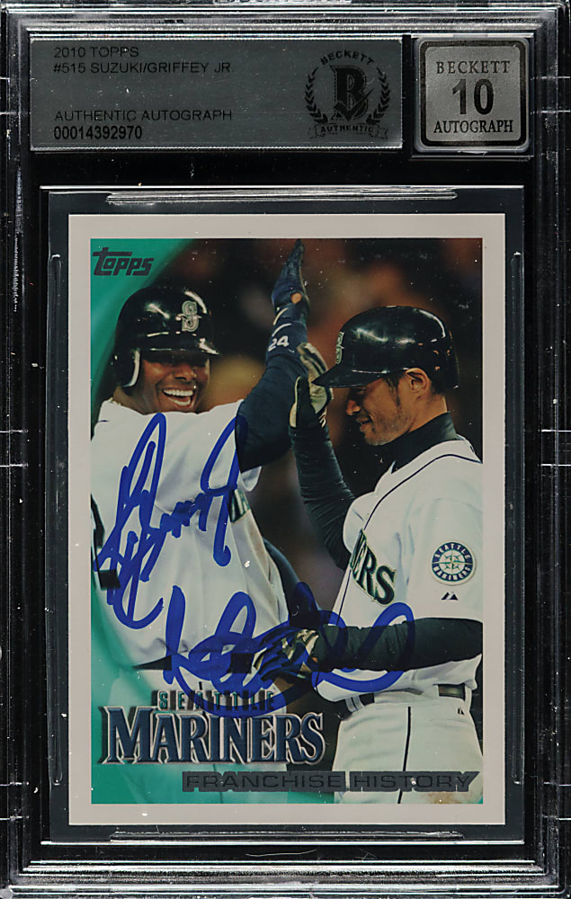 Signed 2010 Topps #515 Ichiro Suzuki/Ken Griffey Jr. Beckett GEM MINT 10