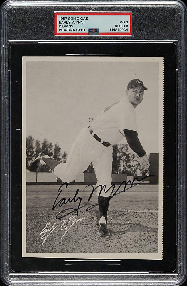 Signed 1957 Sohio Gas Indians Early Wynn PSA VG 3 with NM-MT 8 Signature - The ONLY PSA-Graded Example!