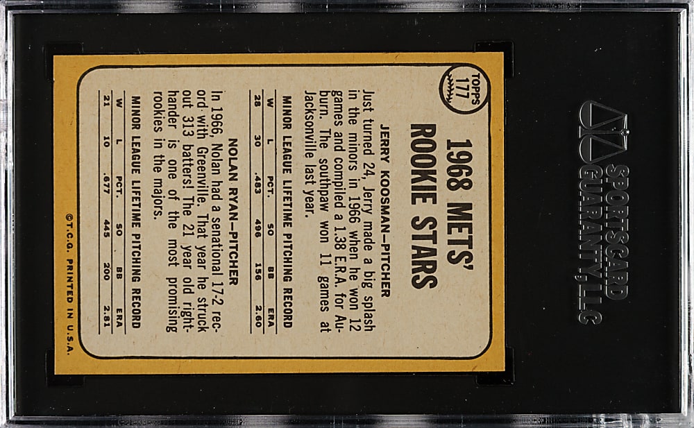 1968 Topps #177 Nolan Ryan Rookie SGC MINT+ 9.5 (MBA Silver Diamond)