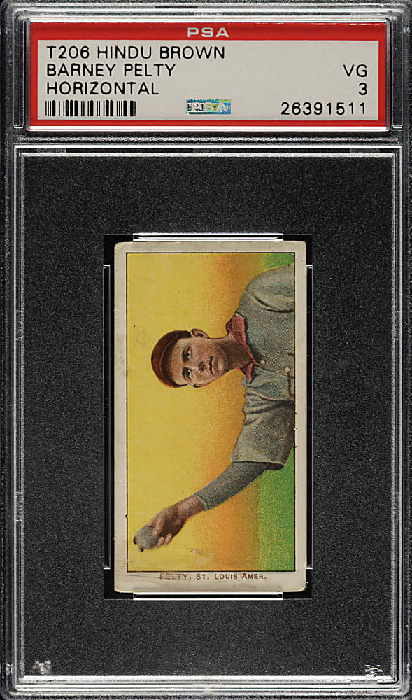 1909-1911 T206 White Border Barney Pelty Horizontal PSA VG 3 - Brown Hindu Back