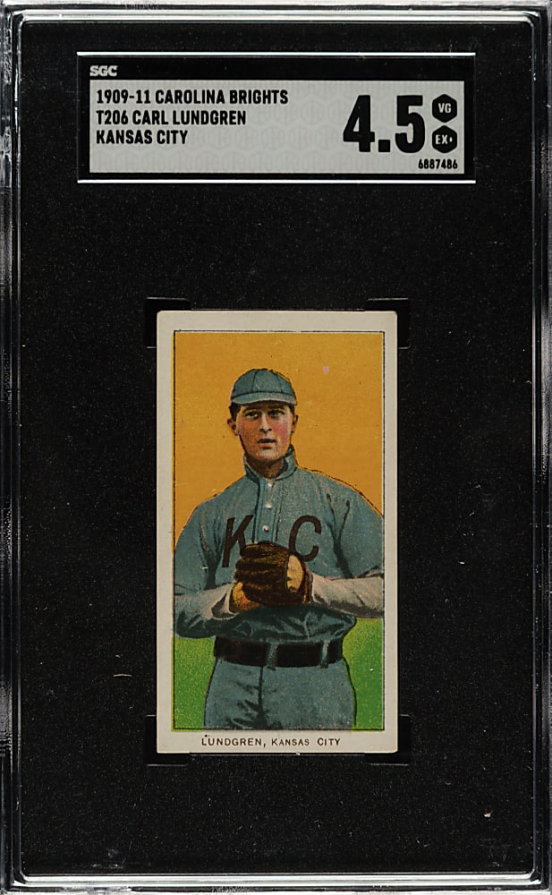 1909-1911 T206 White Border Carl Lundgren Kansas City SGC VG/EX+ 4.5 - Carolina Brights Back