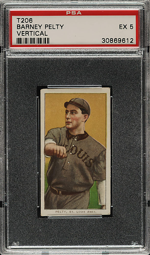 1909-1911 T206 White Border Barney Pelty Vertical PSA EX 5 - Sovereign 350 Back - 1 of 1 - Highest Graded!